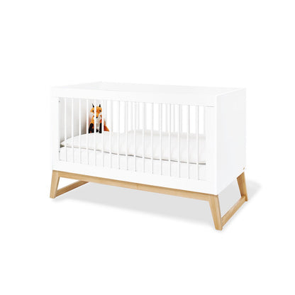 Children's room 'Bridge' - 3 parts: Bedstead/Extra Wide Chest of Drawers/Wall Shelf - White/Natural