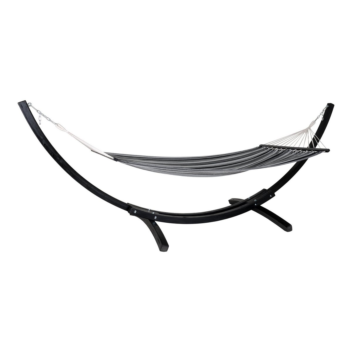 Hammock on Wooden Stand 'Tripoli' - Black/White/Gray