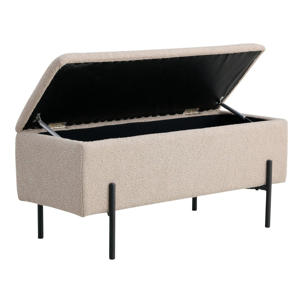 Bench in Bouclé with Storage Space 'Watford Bench' - Beige