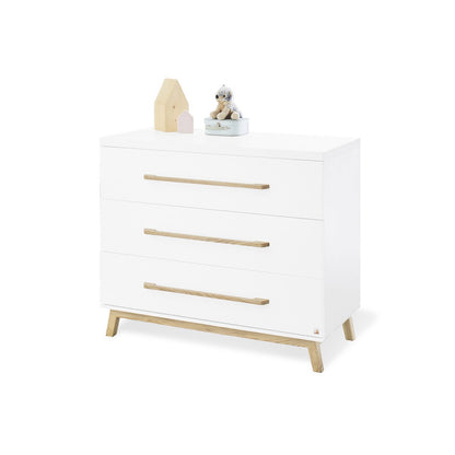 Children's room 'Riva' - 4 parts: Bedstead/Wide chest of drawers/3-door wardrobe/Wall shelf - White/Natural