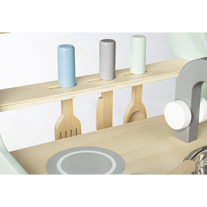 Children's kitchen with Kitchenware 'Kalle' - Cooking utensils - Pastel green/Natural