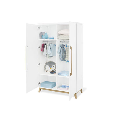 Children's room 'Riva' - 4 parts: Bedstead/Wide chest of drawers/2-door wardrobe/Wall shelf - White/Natural