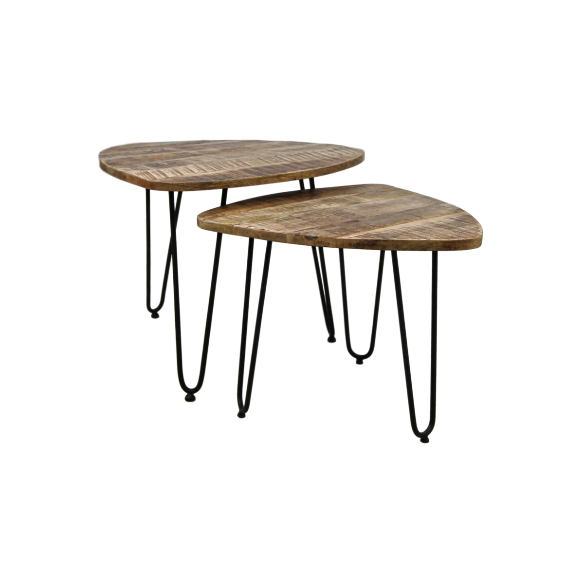 Coffee table set 'Dexter' - 2-piece - Ø60 cm - Mango wood/Iron - Natural/Black