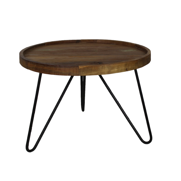 Coffee table - Hairpin legs - 60cm - Teak/Iron - Natural/Black