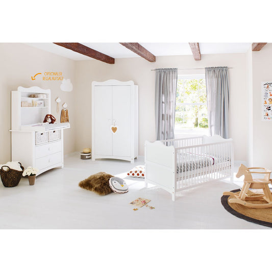 Children's room 'Florentina' - 4 parts: Bedstead/Wide Chest of Drawers/Wide Shelf/2-door Wardrobe - White