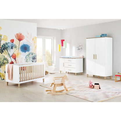 Children's room 'Lumi' - 3 parts: Bedstead/Extra Wide Chest of Drawers/2-door Wardrobe - White/Natural