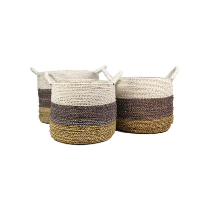 Basket set - 3-piece - Natural/Purple/White