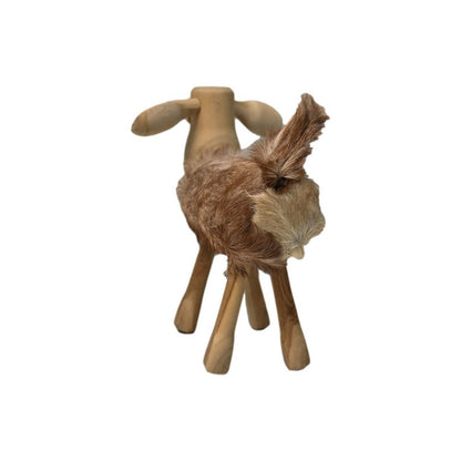 Schaap 'Shawn' - 32x14x32cm - Teak/geitenleer - Wit/Bruin/Zwart