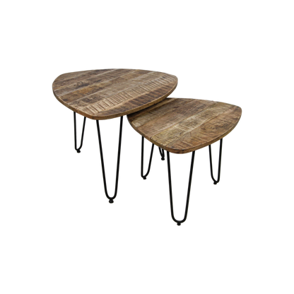 Coffee table set 'Dexter' - 2-piece - Ø60 cm - Mango wood/Iron - Natural/Black