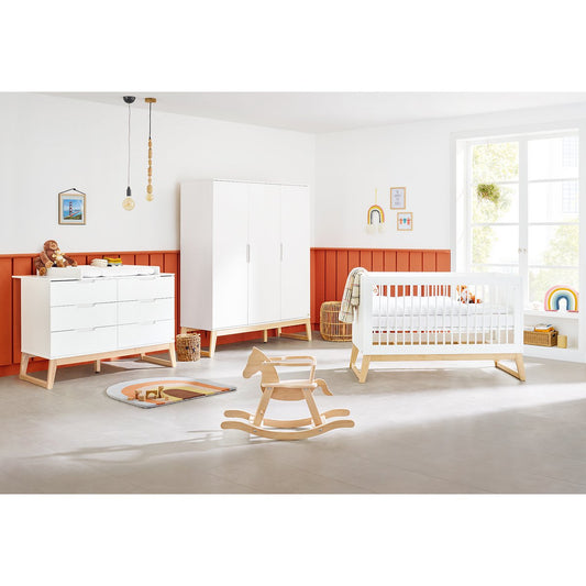 Children's room 'Bridge' - 3 parts: Bedstead/Extra Wide Chest of Drawers/3-door Wardrobe - White Natural