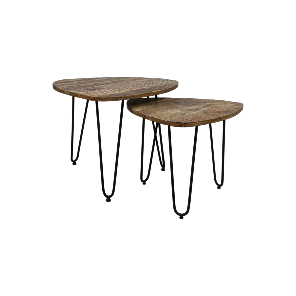 Coffee table set 'Dexter' - 2-piece - Ø60 cm - Mango wood/Iron - Natural/Black