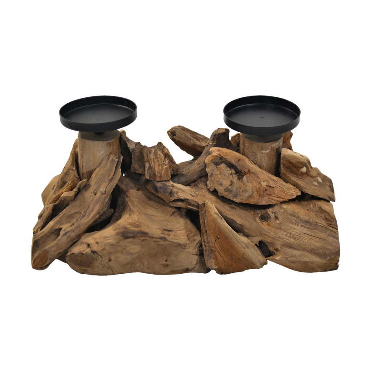 Candlestick for 2 Candles - 32x18x14cm - Driftwood - Natural/Black