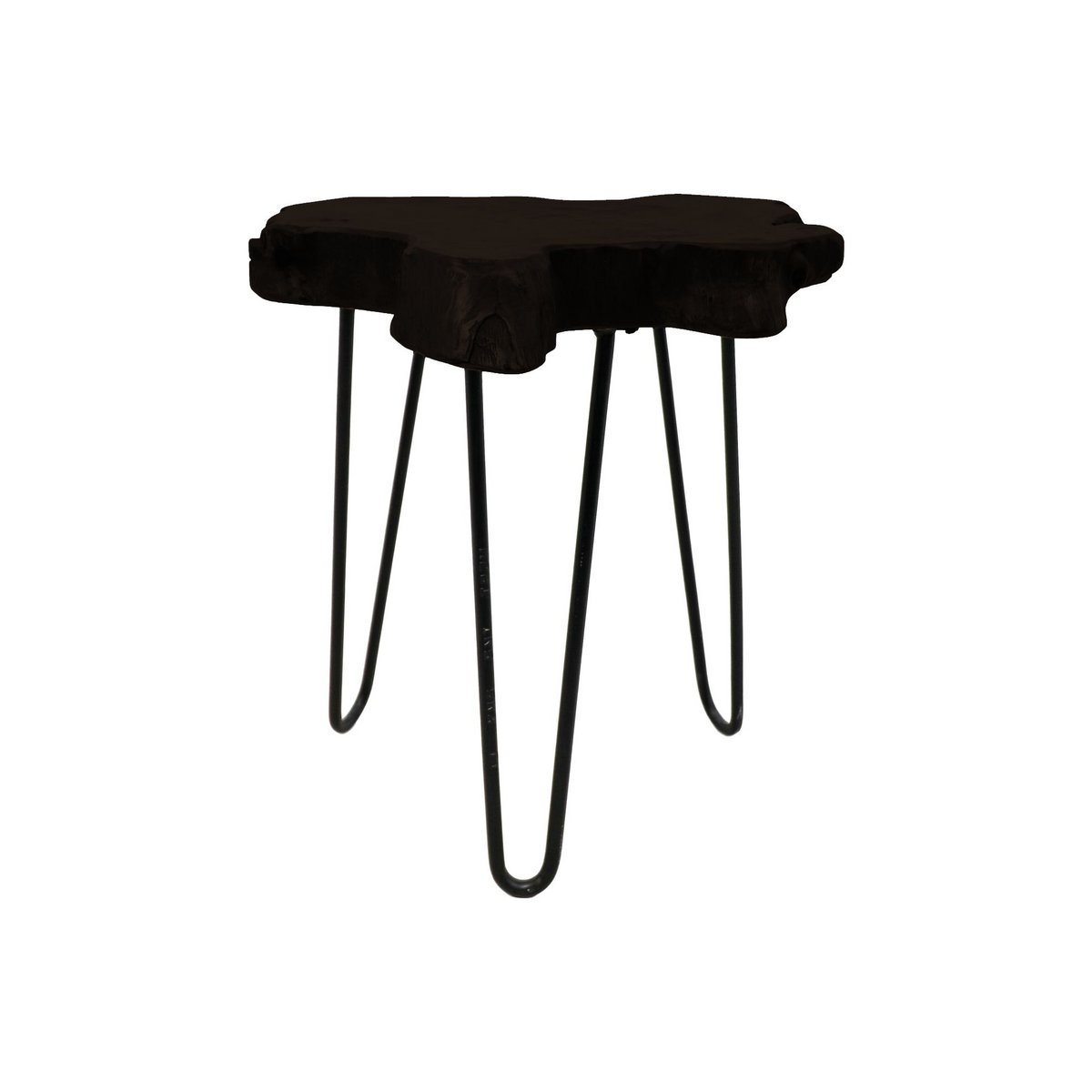 Side table - Teak wood/Metal - Ø40 x H47cm - Black