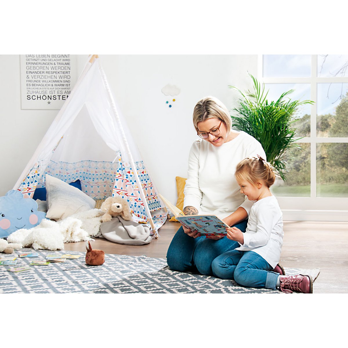 Tipi Tent 'Tipi Naira' - Wit/Blauw/Rood/Geel