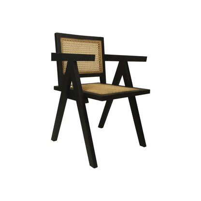 Esszimmerstuhl – 56 x 52 x 83 cm – Mahagoni/Rattan – Schwarz/Natur