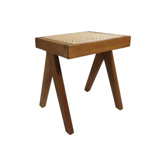 Decoratieve Kruk  - 42x32x45cm - Teak/Rotan - Naturel