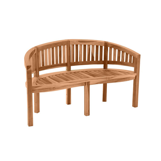 Gartenbank mit Rückenlehne – Bananenform – Teakholz – 150 x 87 x 61 cm – Natur