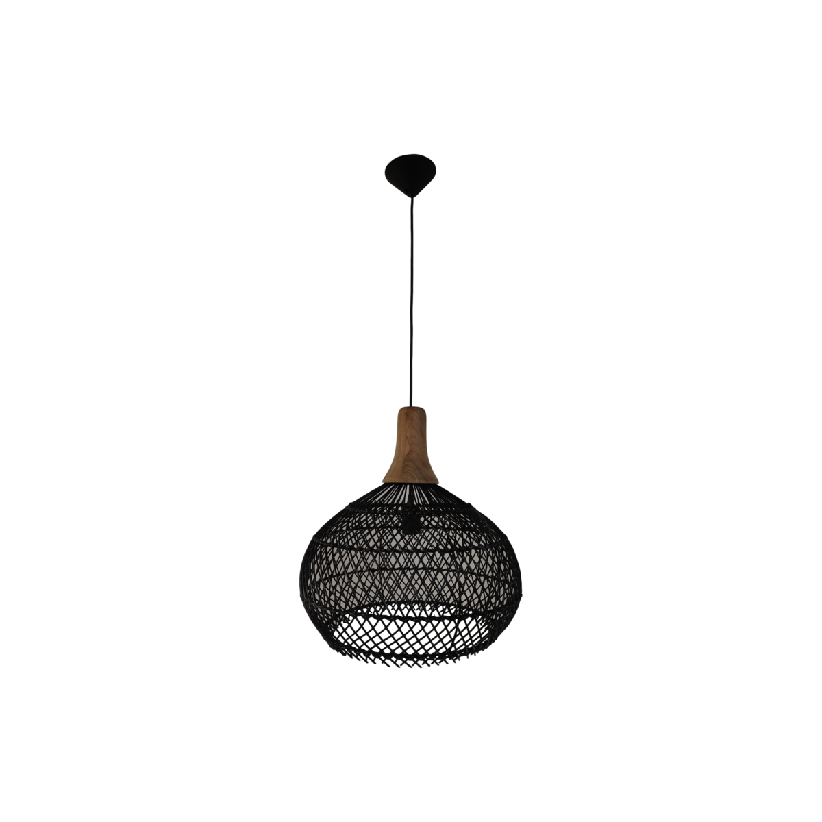 Hanging lamp - Rattan/Teak wood - 43x43x46cm - Black/Natural