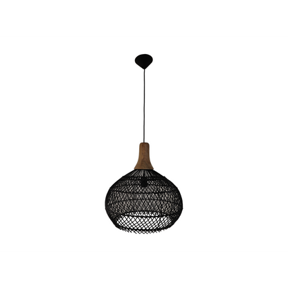 Hanging lamp - Rattan/Teak wood - 43x43x46cm - Black/Natural