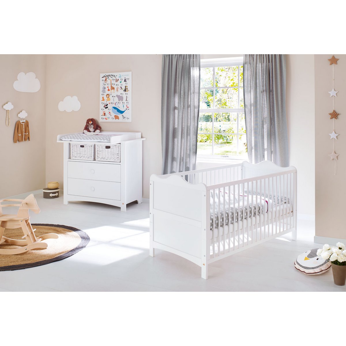 Children's room 'Florentina' - 2 parts: Bed/Wide Chest of Drawers - White