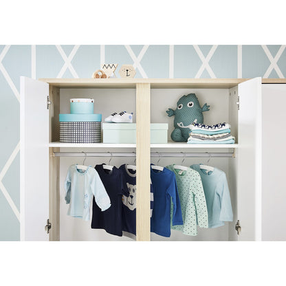 Children's room 'Flow' - 3 parts: Bedstead/Wide chest of drawers/3-door wardrobe - White/Natural