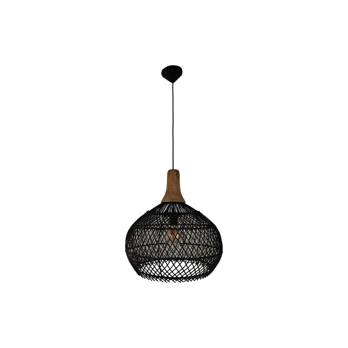 Hanging lamp - Rattan/Teak wood - 43x43x46cm - Black/Natural