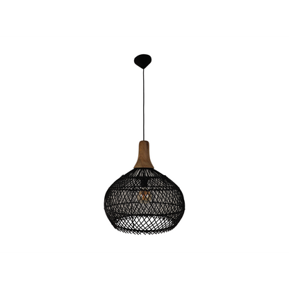 Hanging lamp - Rattan/Teak wood - 43x43x46cm - Black/Natural