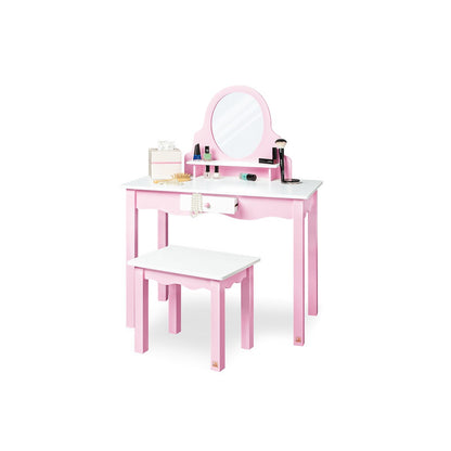 Children's Dressing Table Including Stool 'Jasmin' - Pink/White