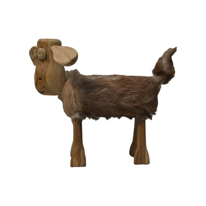 Schaap 'Shawn' - 32x14x32cm - Teak/geitenleer - Wit/Bruin/Zwart