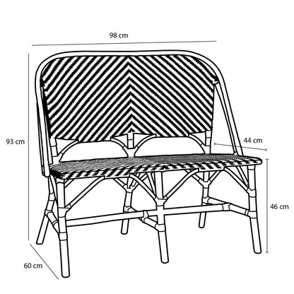 Outdoor Sofa with Backrest 'Mandox' - W98 x D60 x H93 cm - Rattan - Black/White