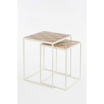 Outdoor side table 'Odile' - Set of 2 - L38 x W38 x H48 cm - Metal - Brown/White