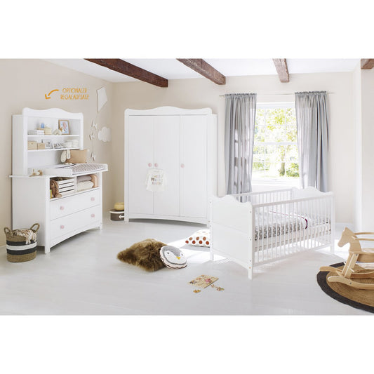 Children's room 'Florentina' - 4 parts: Bedstead/Extra Wide Chest of Drawers incl. Extra Wide Cupboard/3-door Wardrobe - White