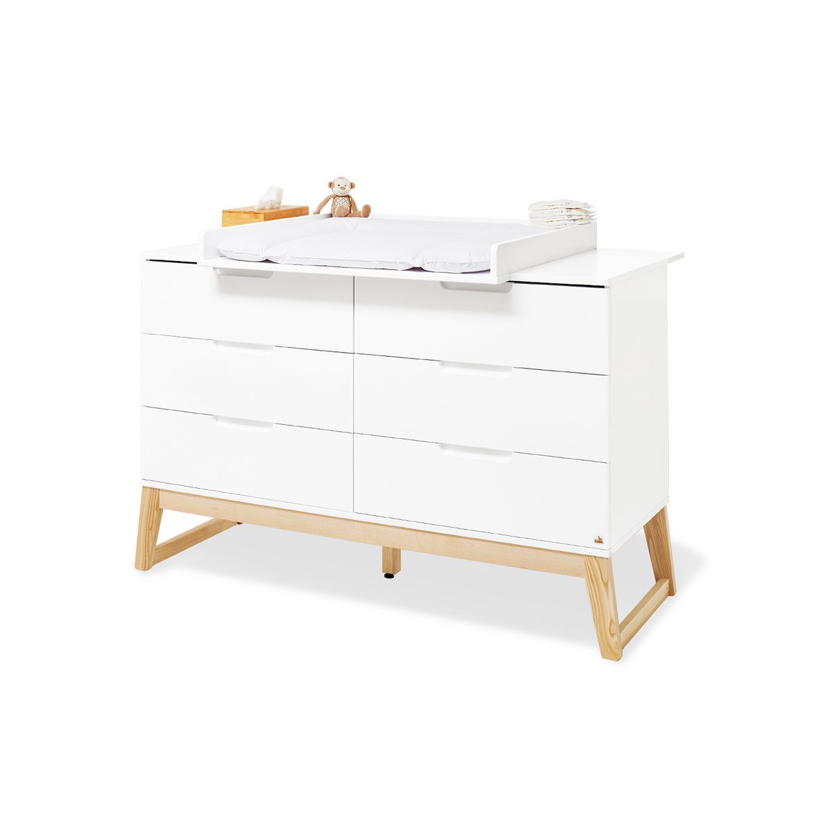 Children's room 'Bridge' - 2 parts: Bed/Extra Wide Chest of Drawers - White/Natural