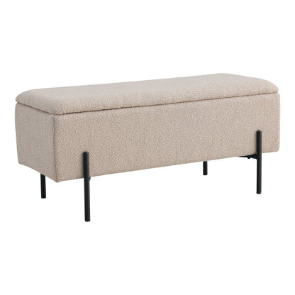 Bench in Bouclé with Storage Space 'Watford Bench' - Beige