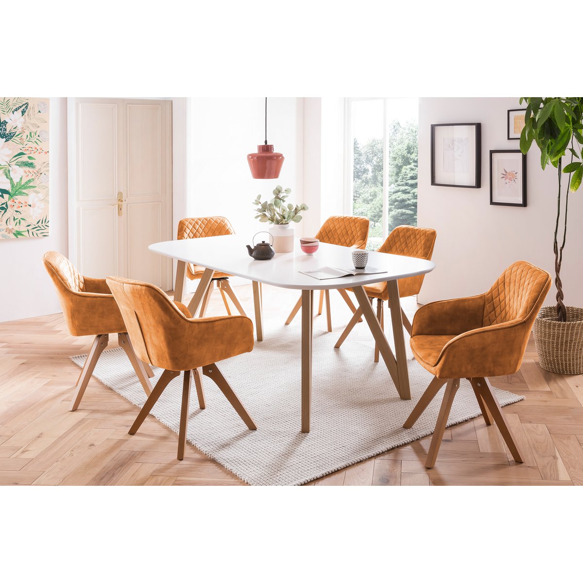 Eetkamertafel - Eiken - Scandinavisch - 180x90x76cm - Wit/Naturel