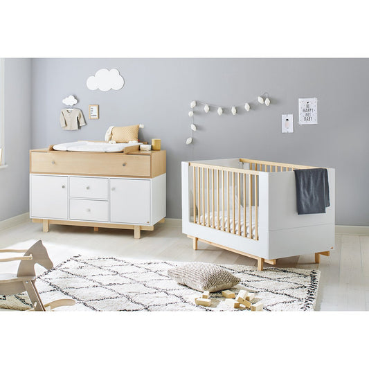 Children's room 'Boks' - 2 parts: Bed/Extra Wide Chest of Drawers - White/Natural