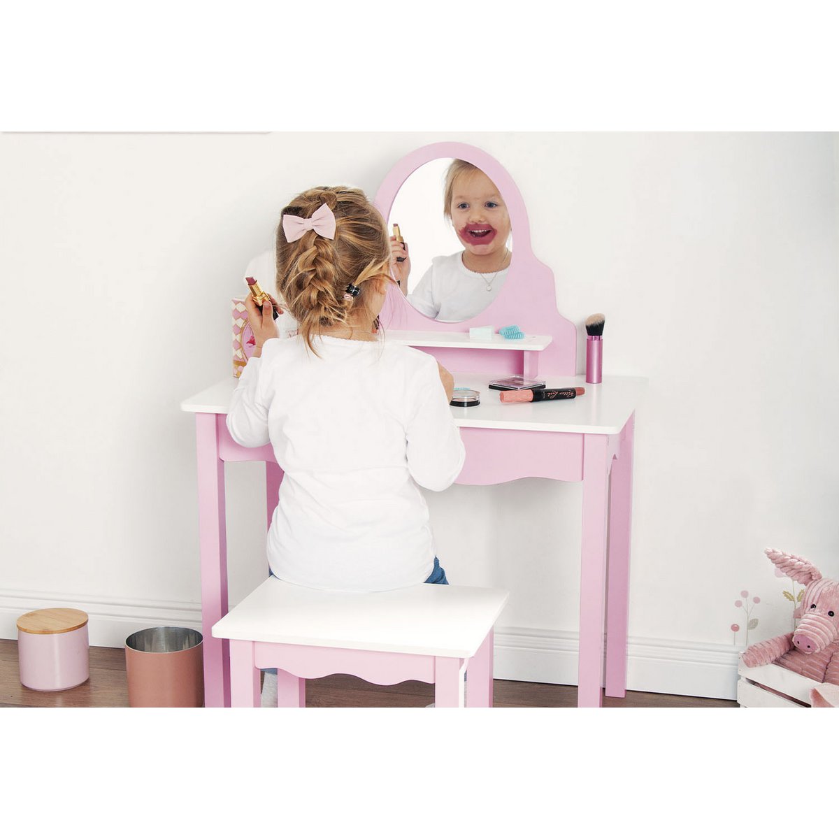 Children's Dressing Table Including Stool 'Jasmin' - Pink/White