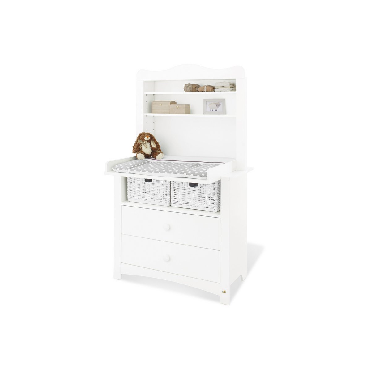 Children's room 'Florentina' - 4 parts: Bedstead/Wide Chest of Drawers/Wide Shelf/2-door Wardrobe - White