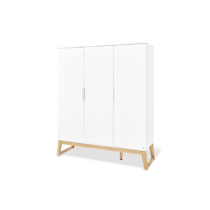 Children's room 'Bridge' - 4 parts: Bedstead/Wide chest of drawers/Large wardrobe/Wall shelf - White/Natural