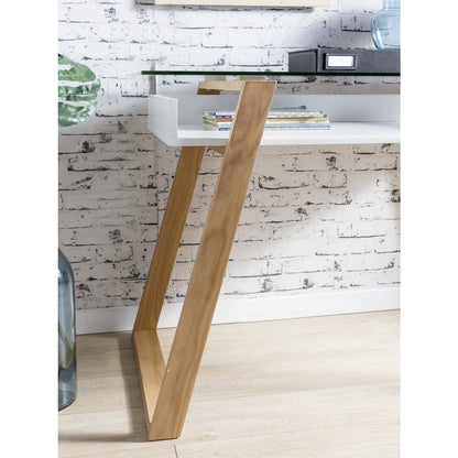 Schreibtisch – Skandinavisch – Holz/Glas – 110 x 55 x 75 cm – Weiß/Natur