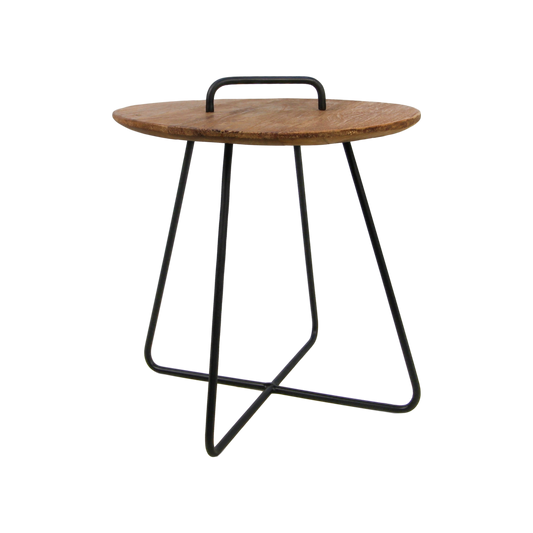 Side table with handle 'Madison' - Teak wood/Metal - Natural/Black