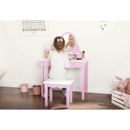 Children's Dressing Table Including Stool 'Jasmin' - Pink/White