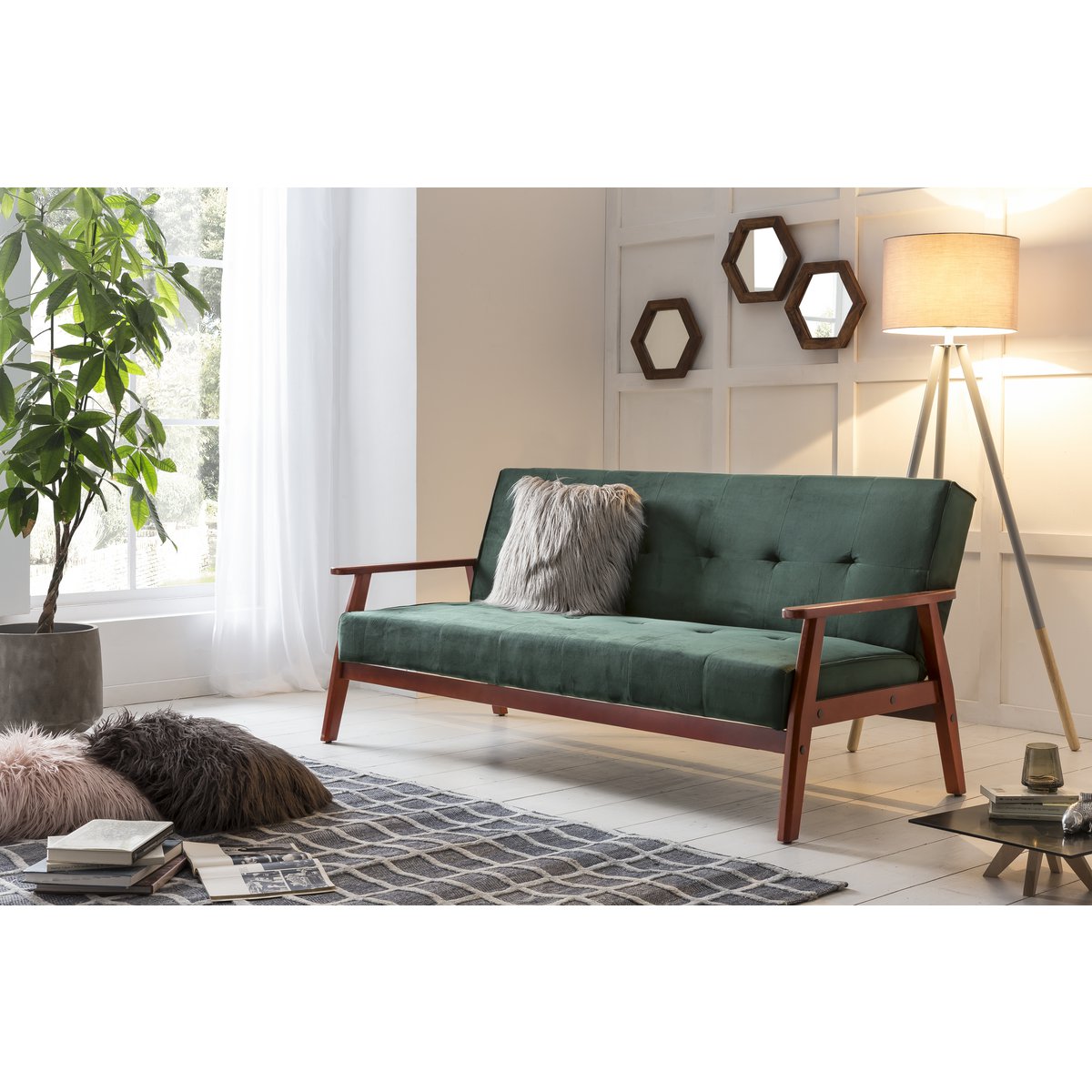 Schlafsofa – skandinavisch – 190 x 85 x 81 cm – Kieferngrün/Kirsche