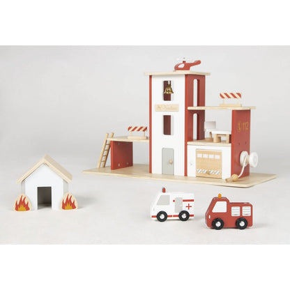 Fire station with Vehicles 'Ben' Red/White/Natural