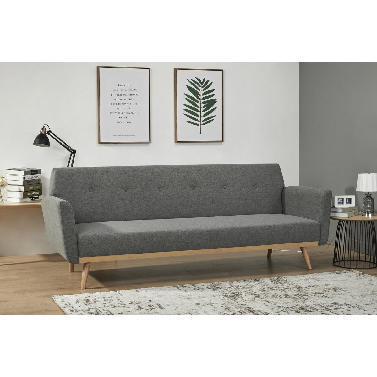 Sofa bed - Scandinavian - 212x85x79cm - Dark gray/Natural