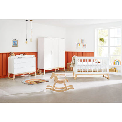 Children's room 'Bridge' - 3 parts: Bedstead/Wide chest of drawers/3-door wardrobe - White/Natural