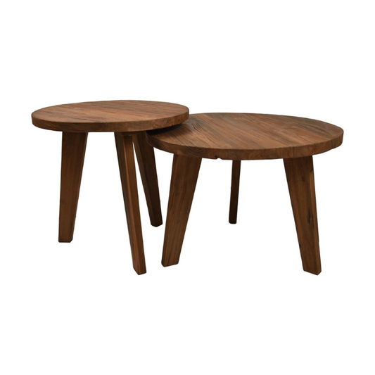 Coffee tables - Round - 2-piece - Ø60x43.5/Ø50x48.5cm - Teak - Natural