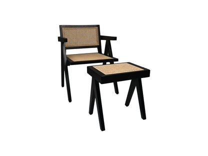 Sessel - 58x60x79cm - Mahagoni/Rattan - Schwarz/Natur