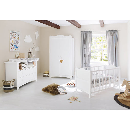 Children's room 'Florentina' - 3 parts: Bedstead/Extra Wide Chest of Drawers/2-door Wardrobe - White