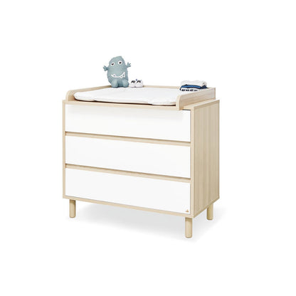 Children's room 'Flow' - 3 parts: Bedstead/Wide chest of drawers/3-door wardrobe - White/Natural